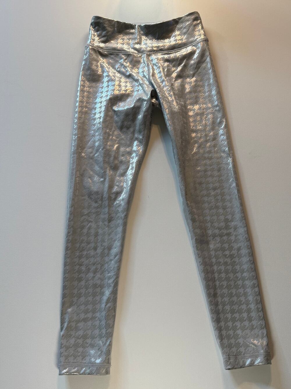 DKNY Sport Metallic Silver Houndstooth 7/8 Leggings XS